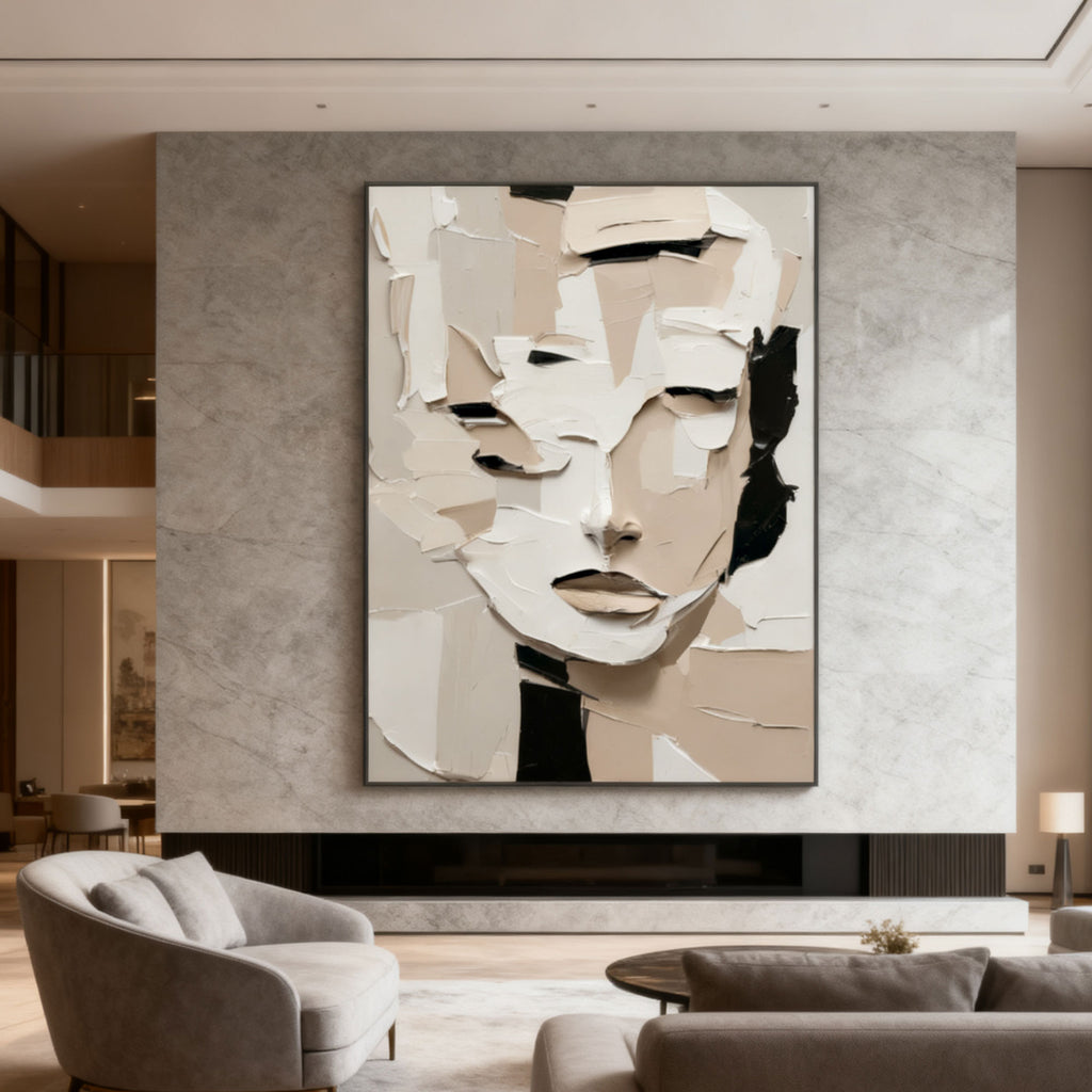 Lumi Gallery's 3D textured abstract portrait canvas art in modern living room