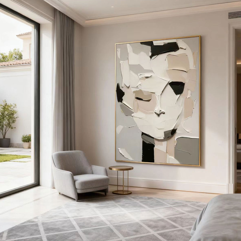 Lumi Gallery's 3D textured abstract portrait canvas art in modern living room