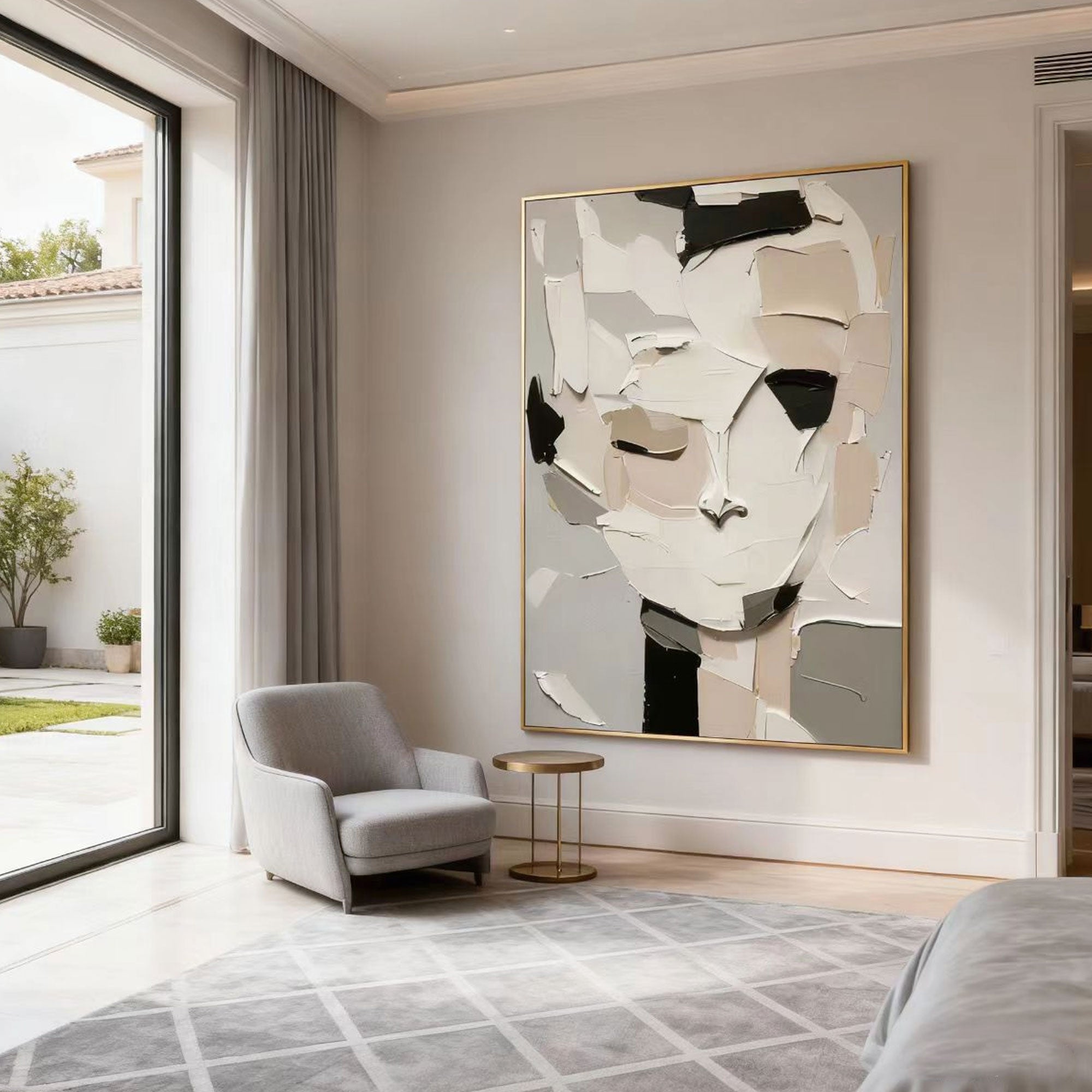 Lumi Gallery's 3D textured abstract portrait canvas art in modern living room