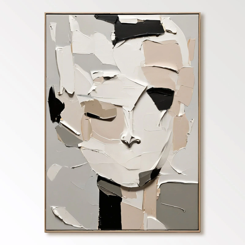 3D textured abstract portrait canvas art, neutral tones, Lumi Gallery