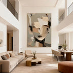 3D textured abstract portrait wall art 'Inner Stillness' in neutral tones, modern living room display