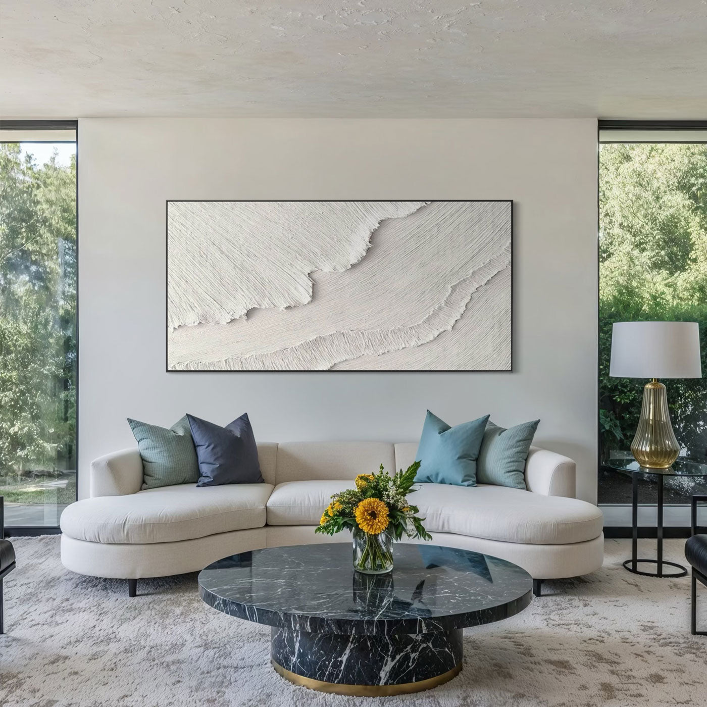 Minimalist Abstract Wave White 3D Textured Wall Art Large