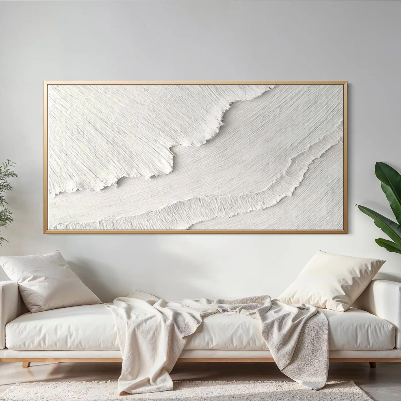 Minimalist Abstract Wave White 3D Textured Wall Art Large