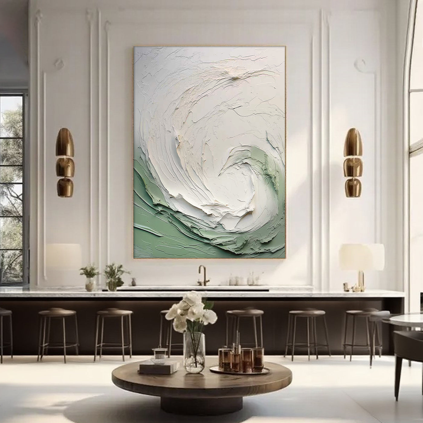 Lumi Gallery 3D textured abstract wave wall art 'Tidal Vortex' in modern interior