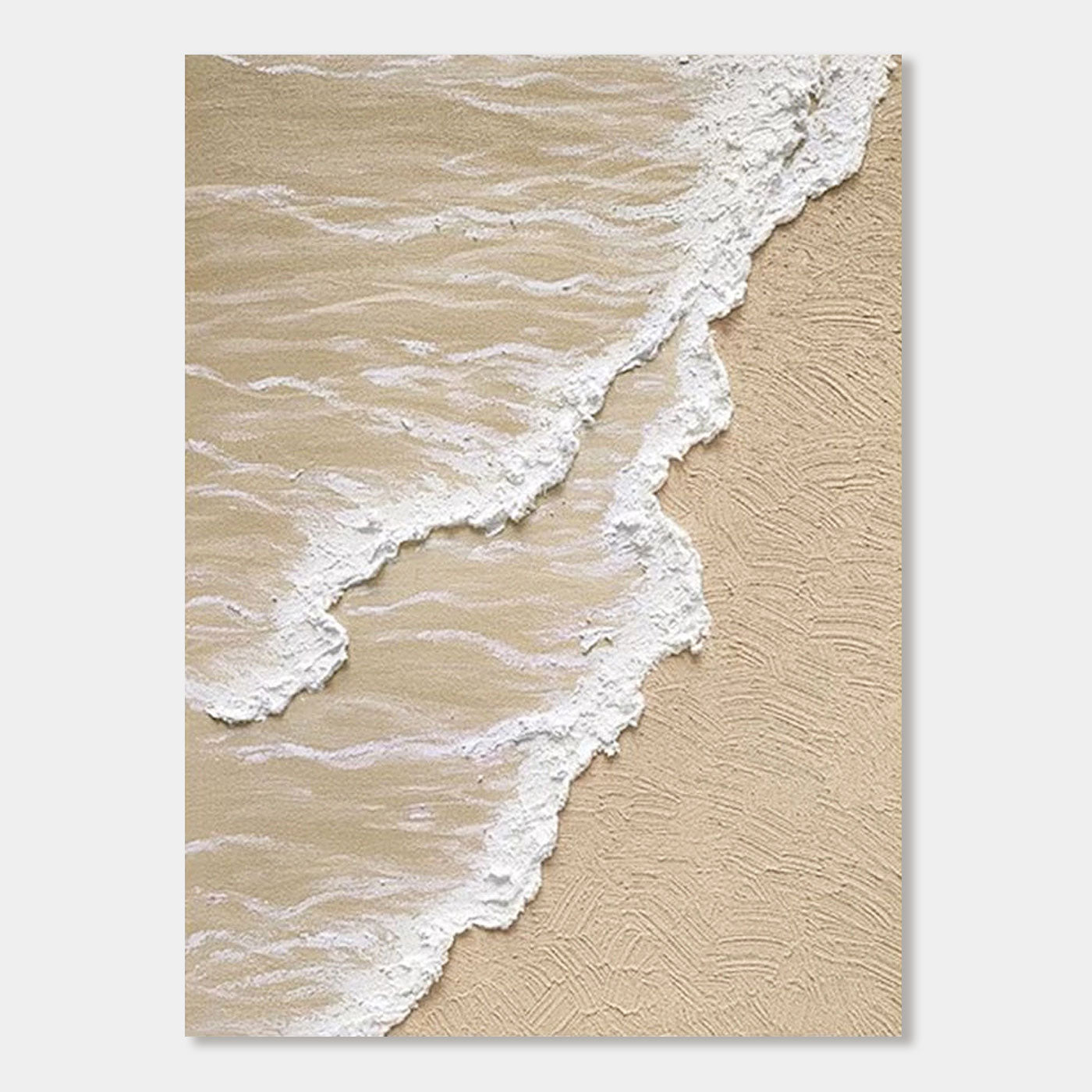 Close-up of beige and white 3D textured 'Shoreline' canvas art.