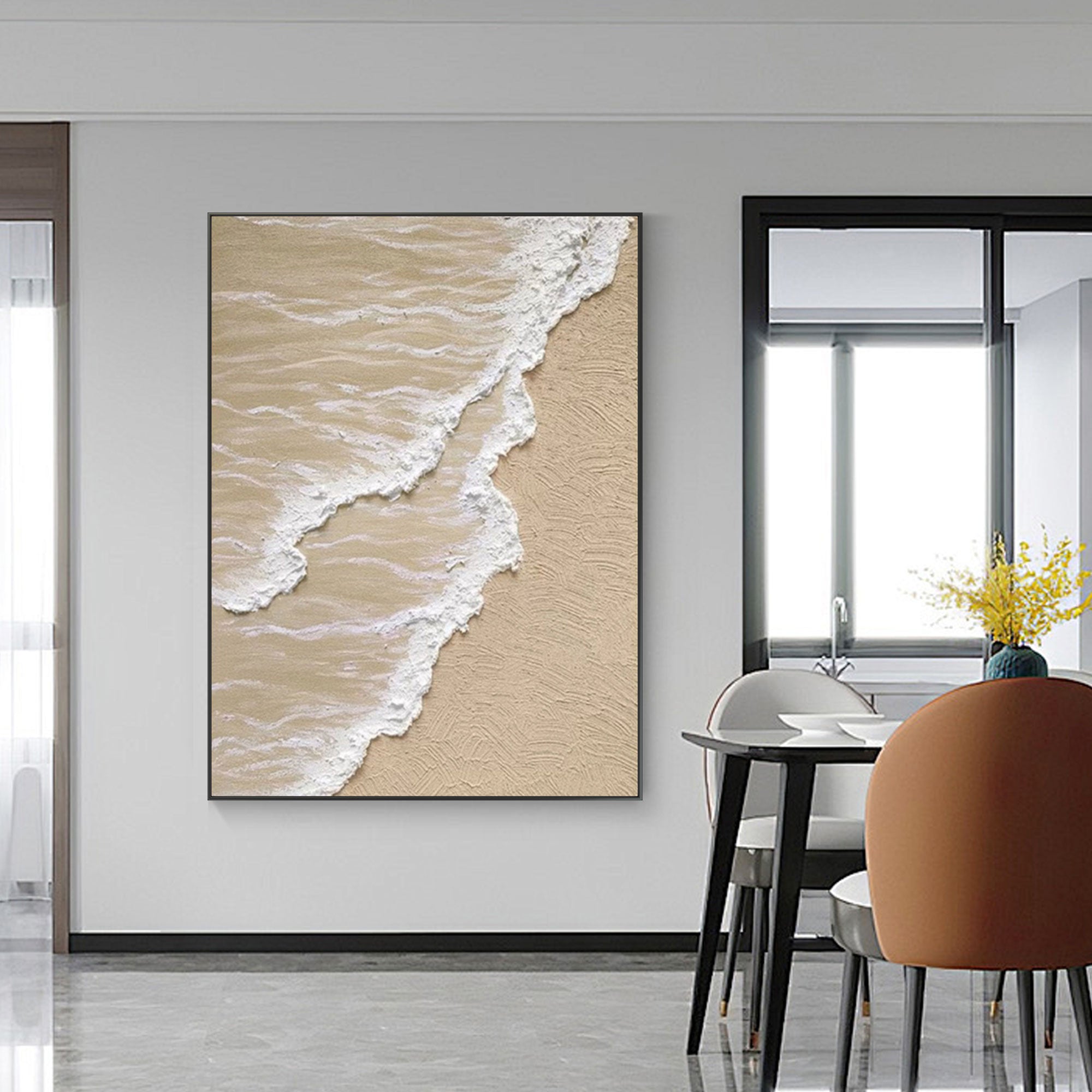 Beige and white 3D textured 'Shoreline' canvas art.
