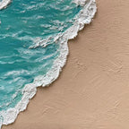 3D textured abstract blue ocean canvas wall art by Lumi Gallery, turquoise waves meet sandy shore