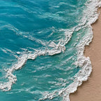 3D textured abstract blue ocean waves with white foam on sandy beach - hand-painted canvas by Lumi Gallery