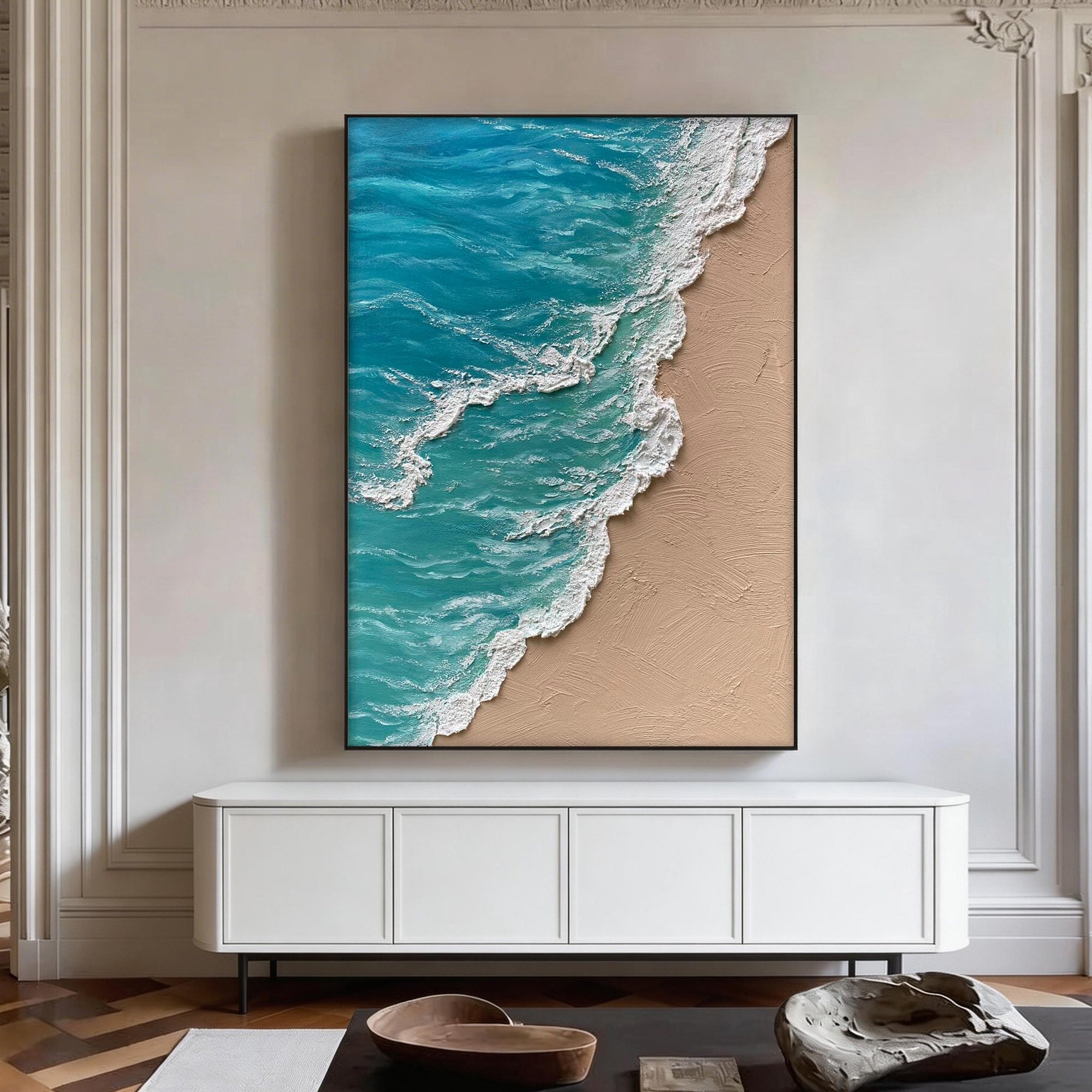 3D textured abstract blue ocean canvas art by Lumi Gallery, contemporary interior