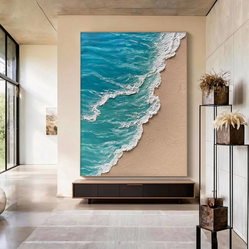 3D Textured Abstract Blue Ocean Painting - Azure Sediment