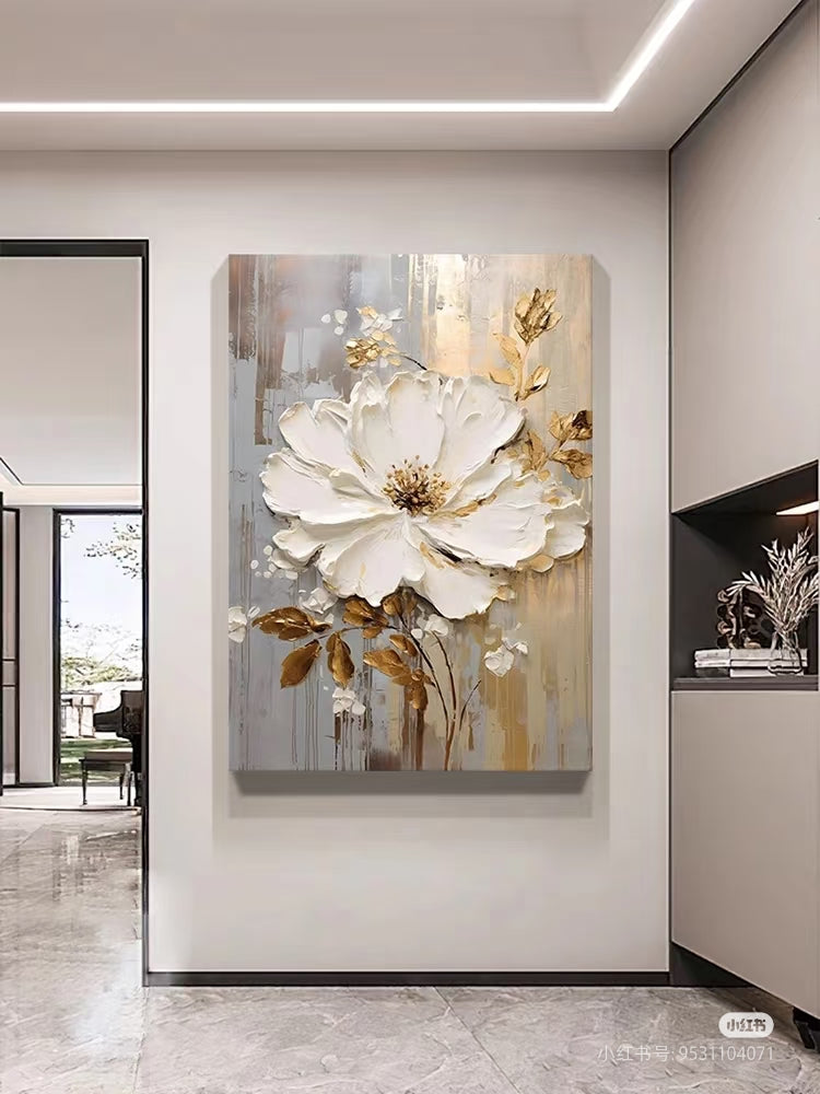 3D Textured Floral Abstract Canvas Art - Golden Whisper