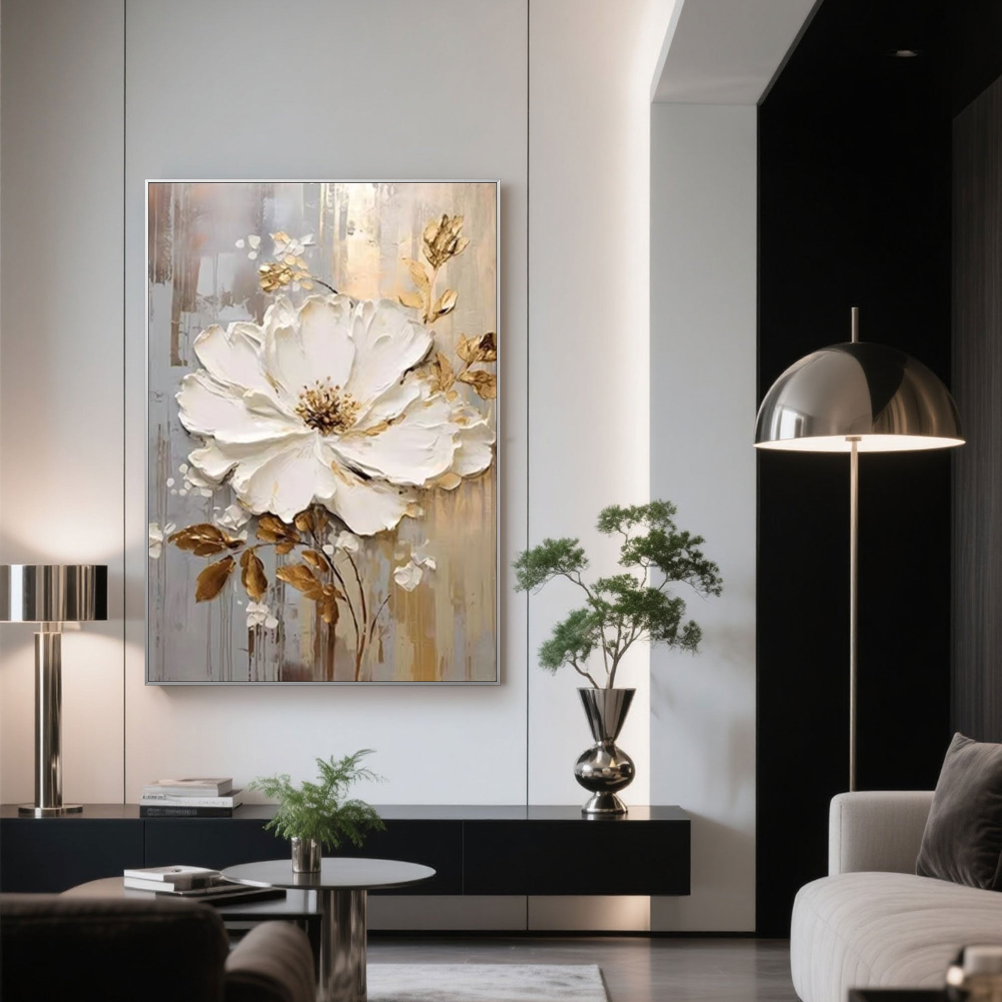 3D Textured Floral Abstract Canvas Art - Golden Whisper