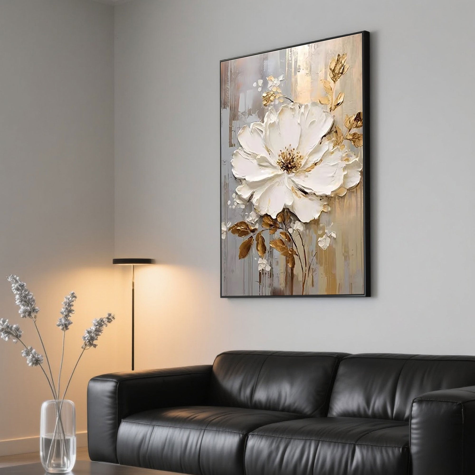 3D Textured Floral Abstract Canvas Art - Golden Whisper