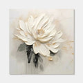 3D Textured Floral Painting 'Silent Blossom' - White flower with thick impasto petals, hand-painted wall art