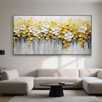 Floria hand-painted floral canvas art displayed in a modern living room setting.