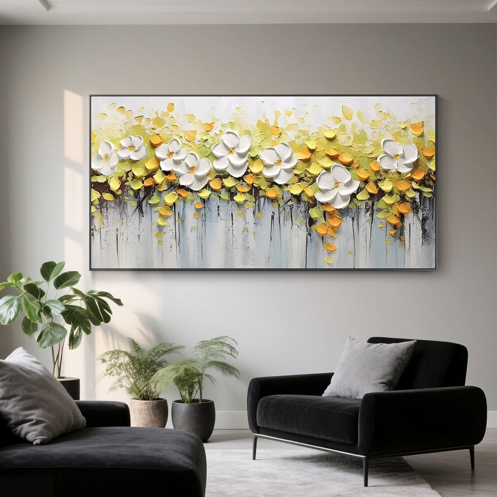 Hand-painted 3D floral art with palette knife texture.