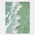 Close-up of 3D textured 'Tidal Green' wave wall art.