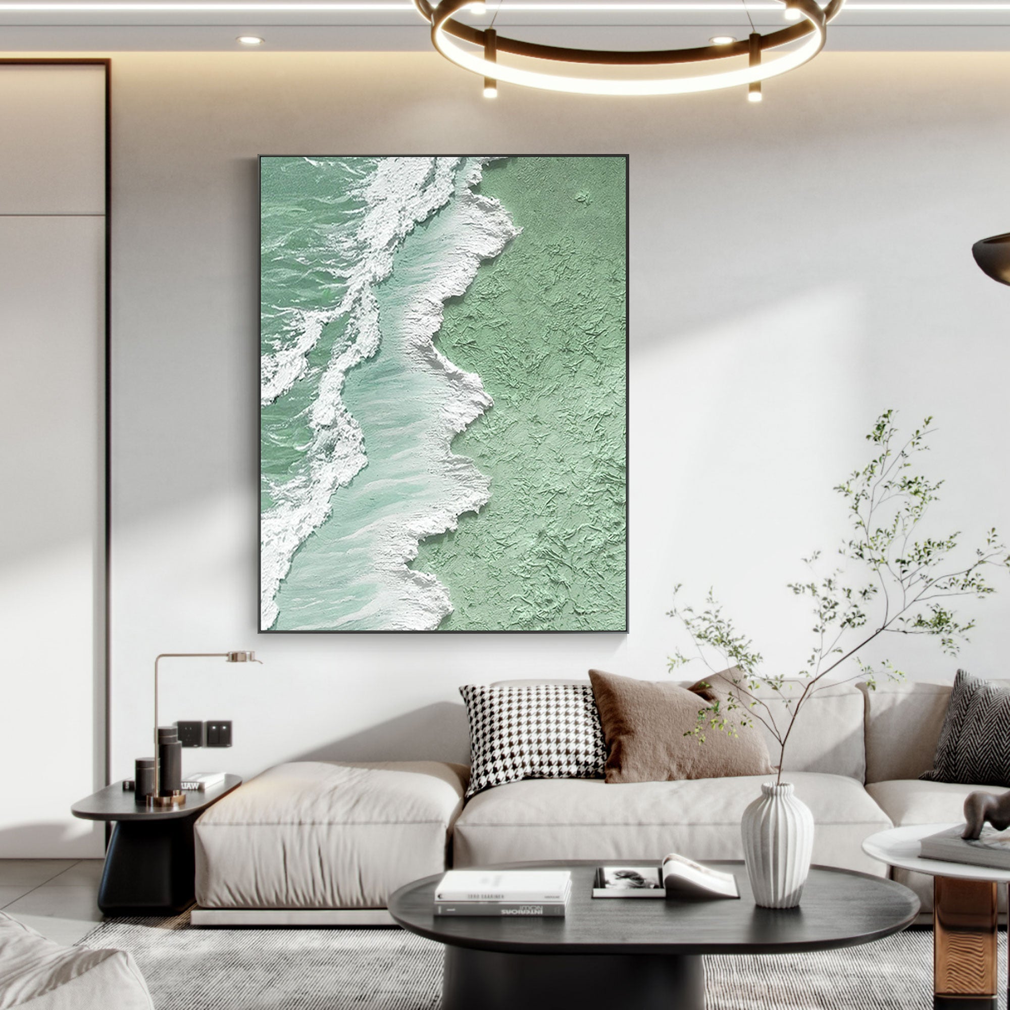3D Textured Green White Wave Wall Art - Tidal Green