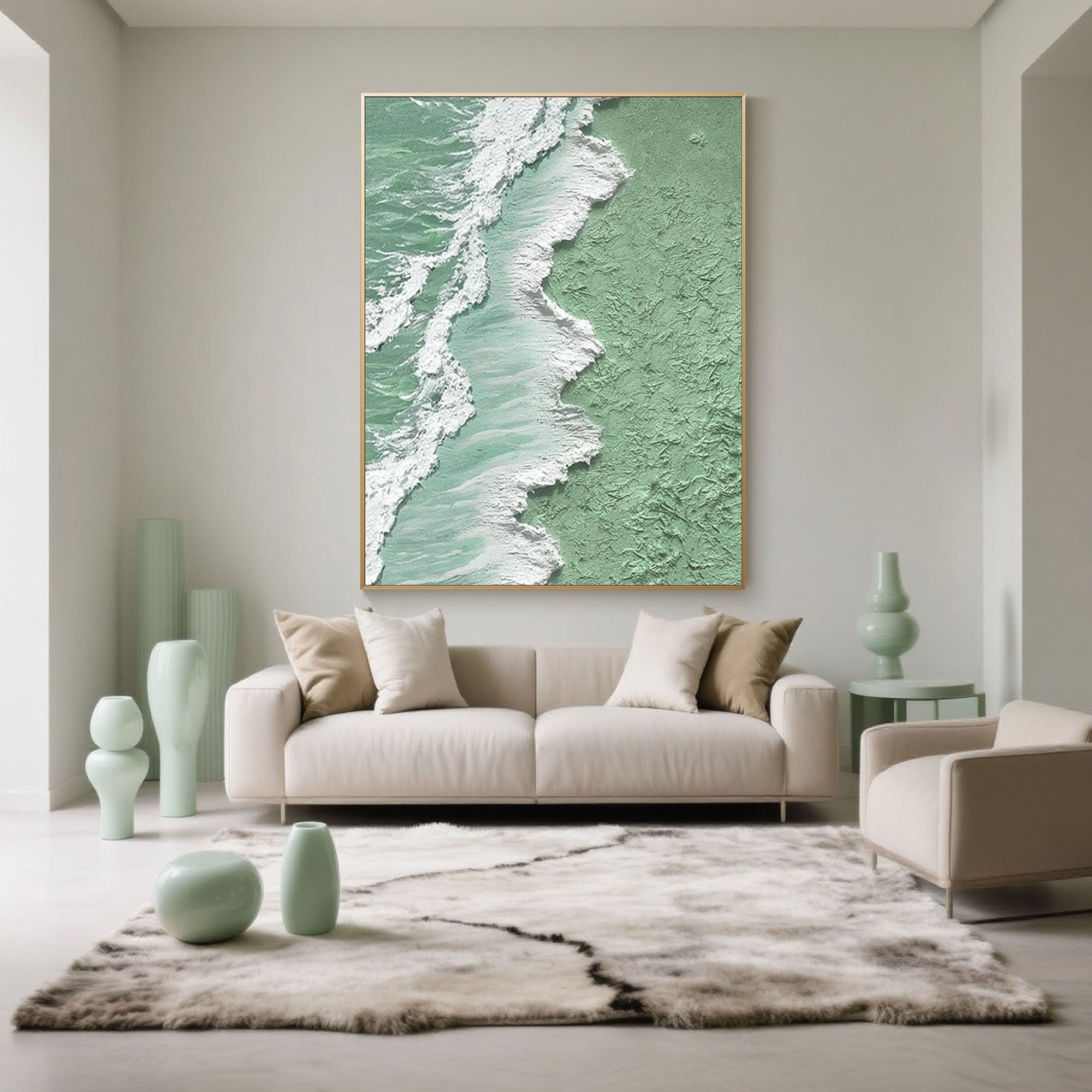 3D Textured Green White Wave Wall Art - Tidal Green