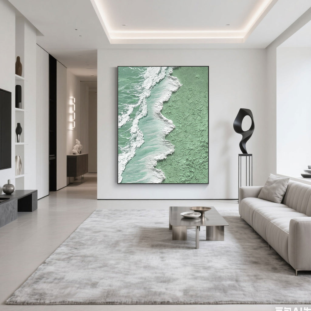 3D Textured Green White Wave Wall Art - Tidal Green