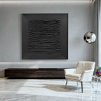 3D Textured Minimalist Black Wall Art - Silent Lines by Lumi Gallery - modern living room decor