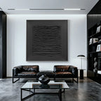 Lumi Gallery's 3D textured minimalist black wall art in modern living room