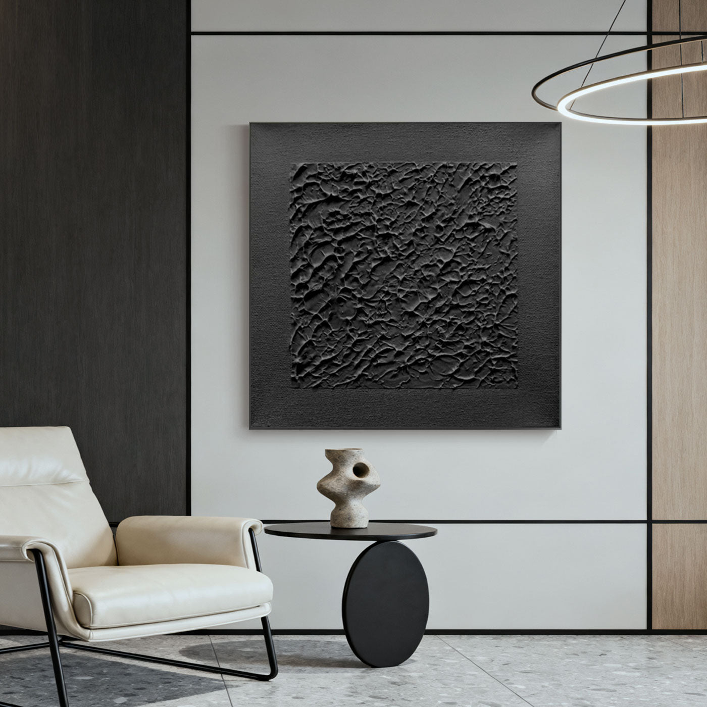 3D Textured Minimalist Black Canvas Art - Stone Skin