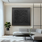 3D textured minimalist black canvas art 'Stone Skin' by Lumi Gallery, modern living room decor
