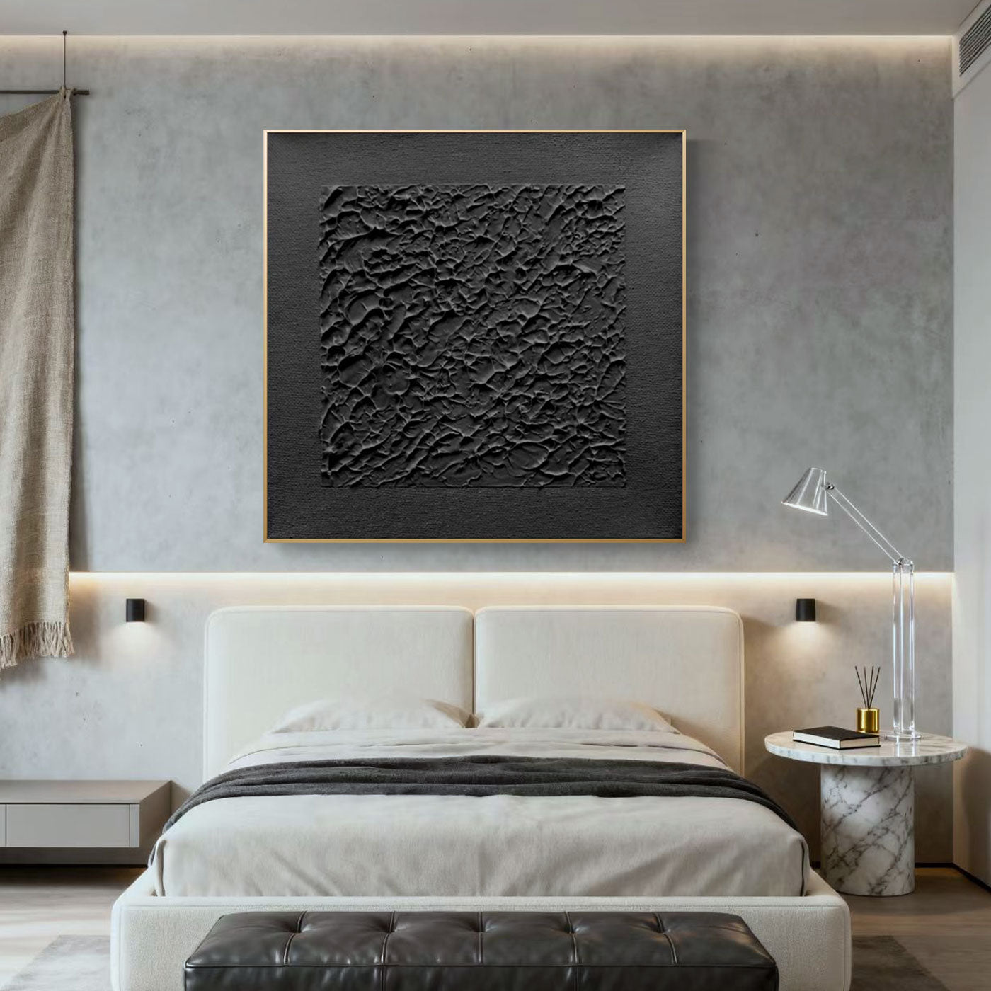 3D Textured Minimalist Black Canvas Art - Stone Skin