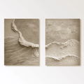 Large vertical minimalist modern 3D textured coastal painting set of 2 with brown and beige earth tones, sculptural plaster w