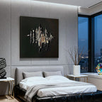 3D Textured Minimalist Wall Art 'Burning Form' - Hand-painted abstract framed canvas with metallic details