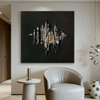 3D Textured Minimalist Wall Art 'Burning Form' - Hand-painted abstract framed canvas with metallic highlights