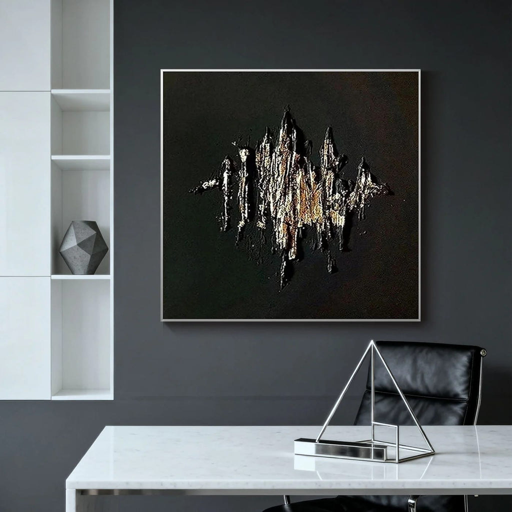 3D Textured Minimalist Wall Art 'Burning Form' in modern office with geometric decor