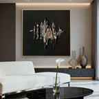 3D Textured Minimalist Wall Art 'Burning Form' in elegant living room with marble coffee table