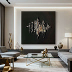 3D Textured Minimalist Wall Art 'Burning Form' in contemporary living room with gold-accented decor