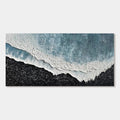3D textured ocean canvas art, blue and white wave on black shore.