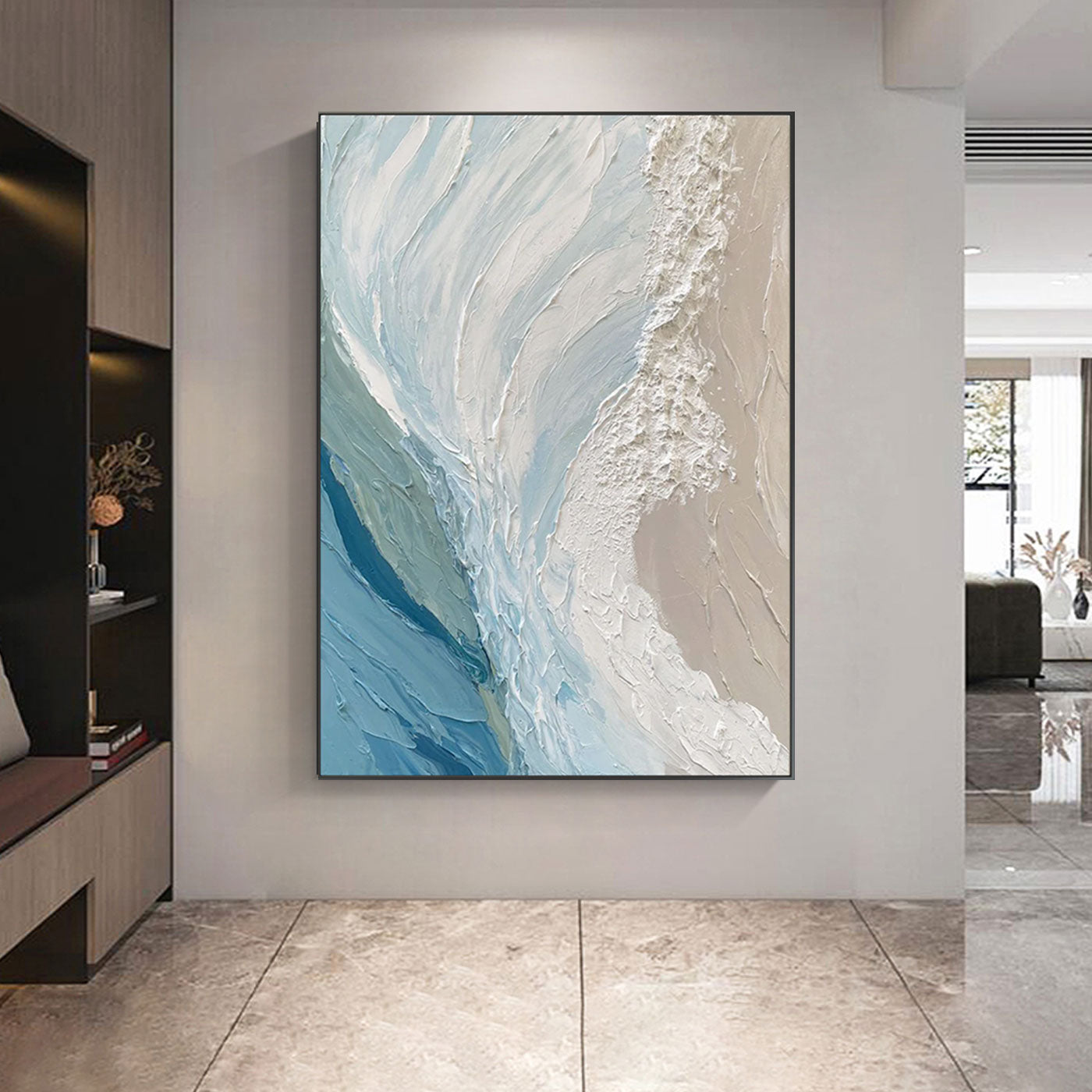 Abstract Ocean Wave Wall Art in Blue Textured Acrylic Large