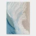 3D Textured Ocean Wave Painting 'Azure Tide' - Hand-Painted Canvas Art with Blue & Beige Waves
