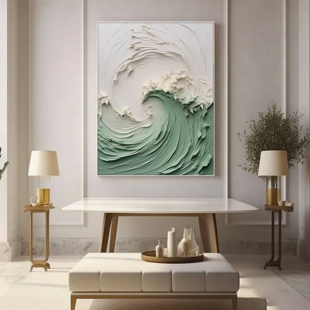 3D Textured Ocean Wave Painting - Verdant Wave