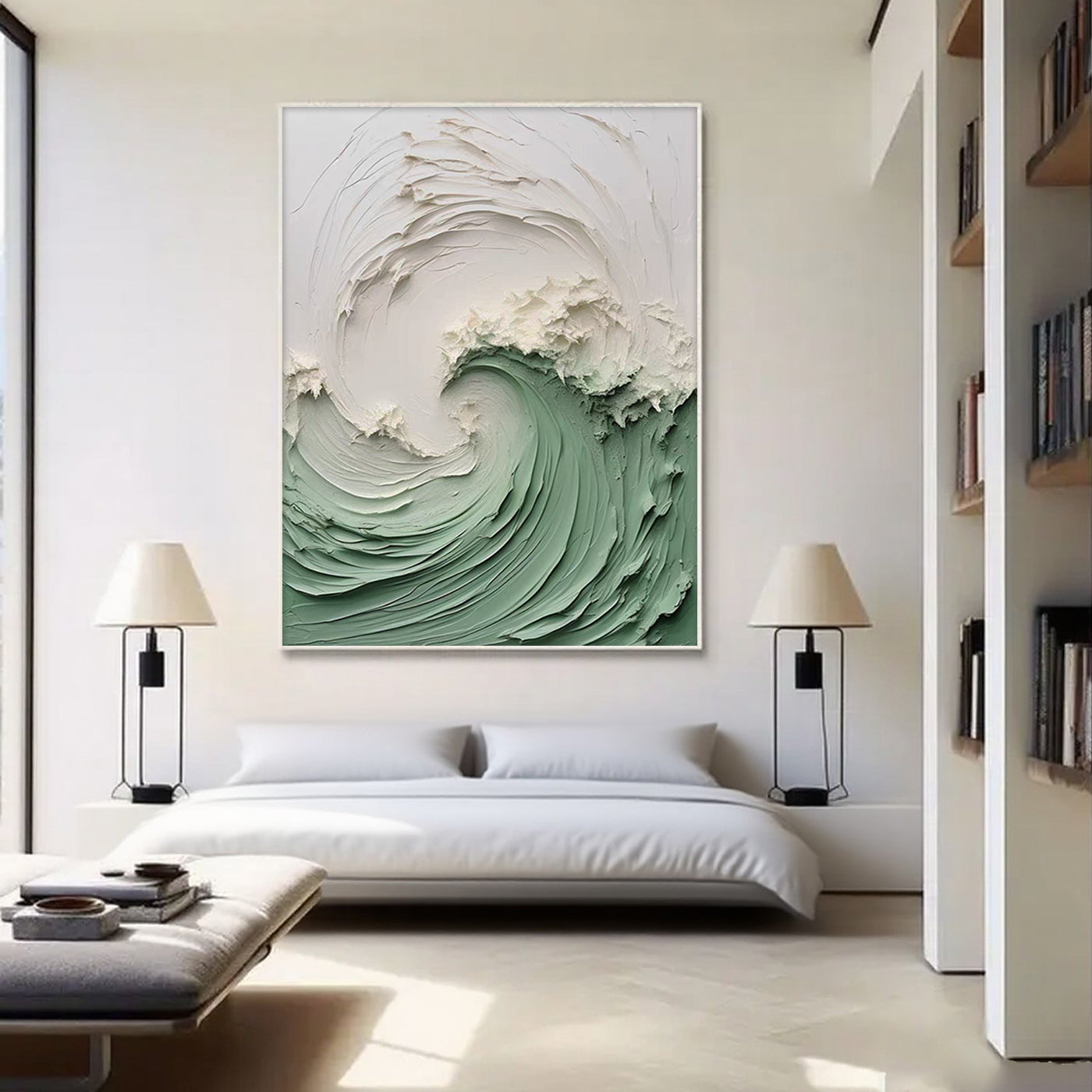 3D Textured Ocean Wave Painting - Verdant Wave