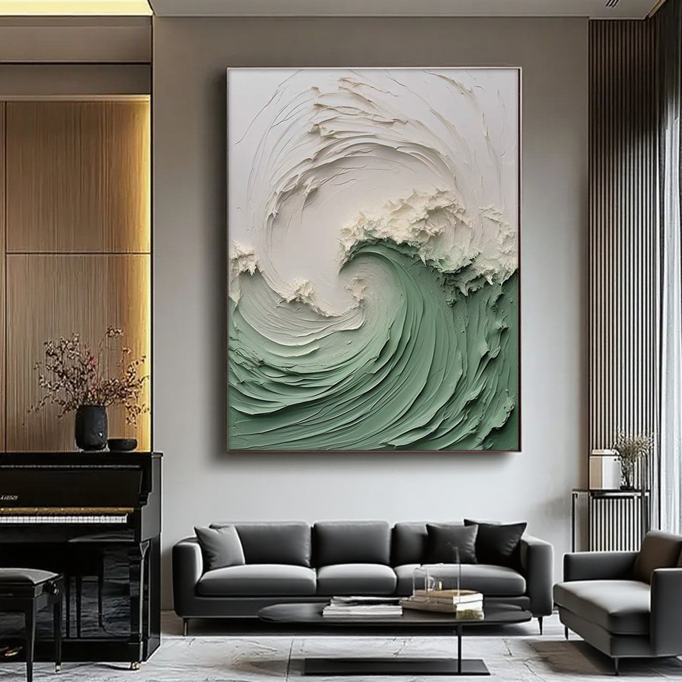 3D Textured Ocean Wave Painting - Verdant Wave