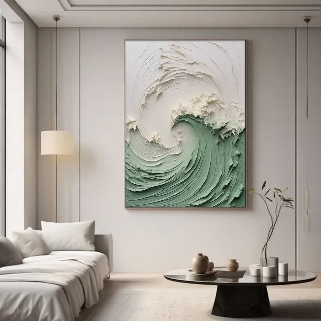 3D Textured Ocean Wave Painting - Verdant Wave