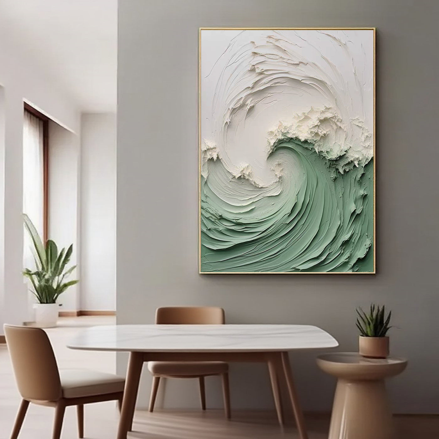 3D Textured Ocean Wave Painting - Verdant Wave
