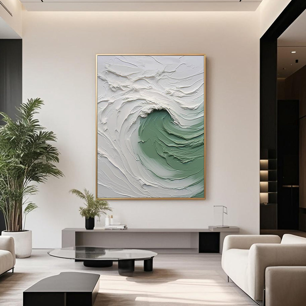 3D Textured Ocean Wave Wall Art - Celadon Curl