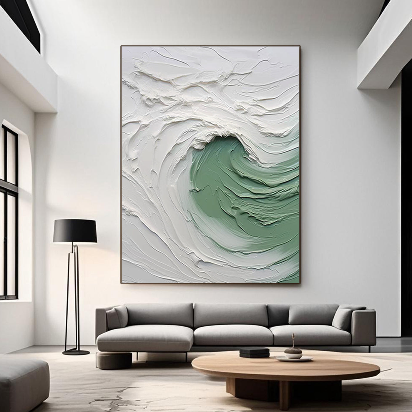 3D Textured Ocean Wave Wall Art - Celadon Curl