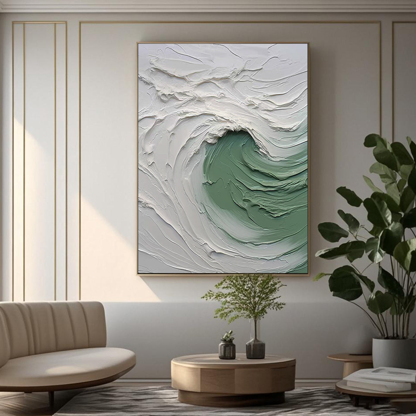 3D Textured Ocean Wave Wall Art - Celadon Curl