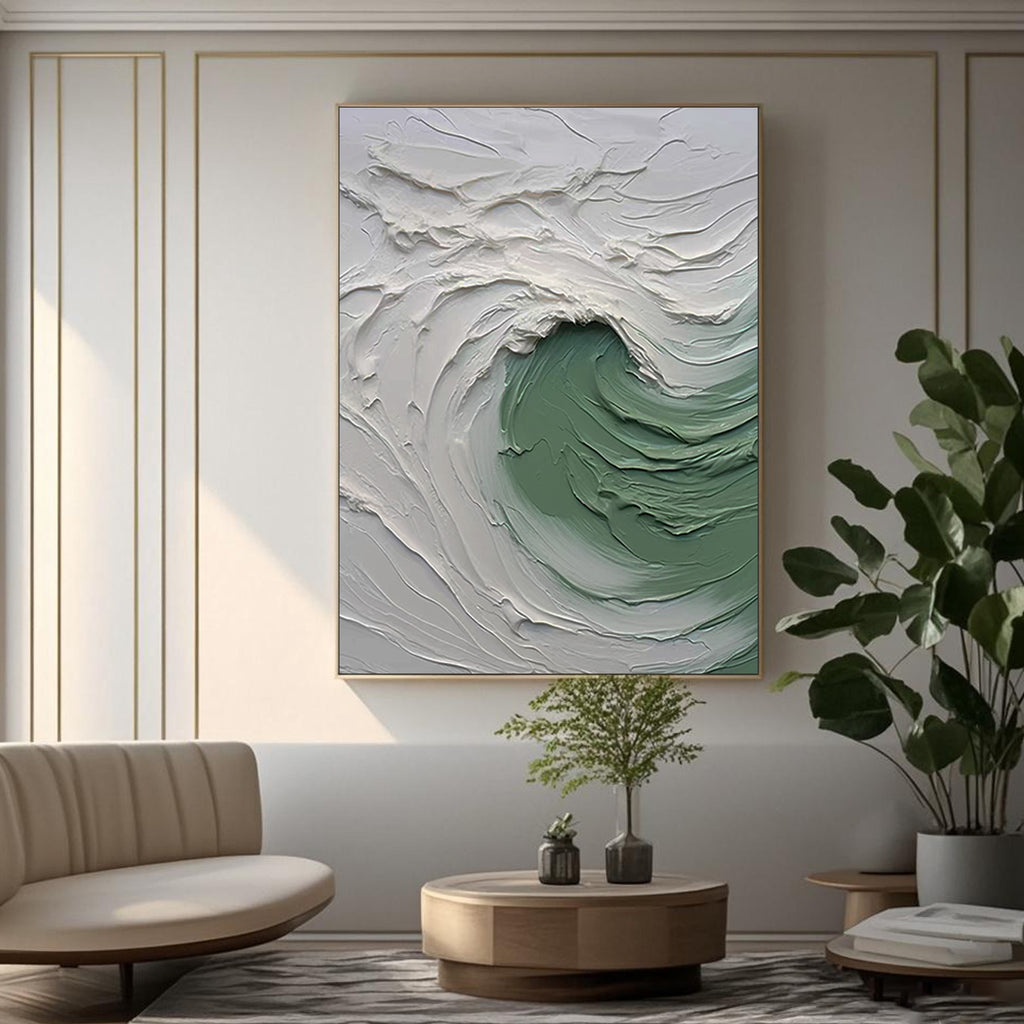 3D Textured Ocean Wave Wall Art - Celadon Curl