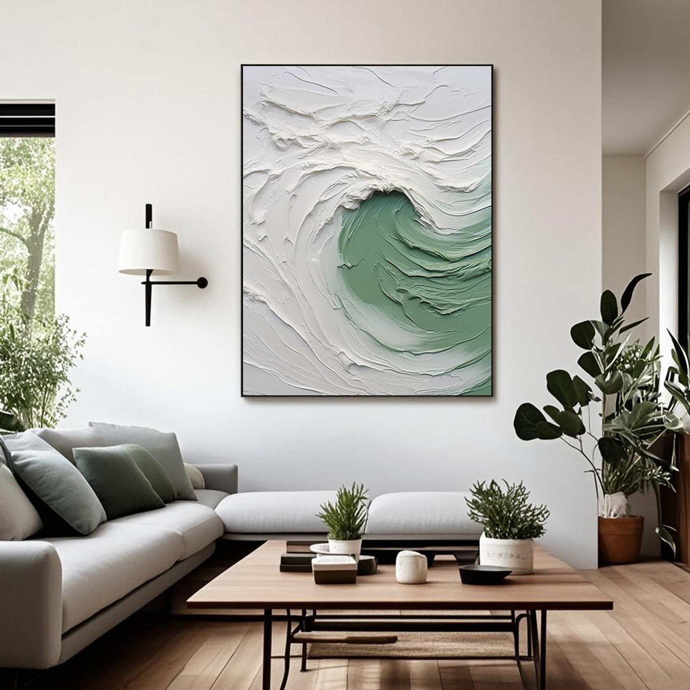 3D Textured Ocean Wave Wall Art - Celadon Curl