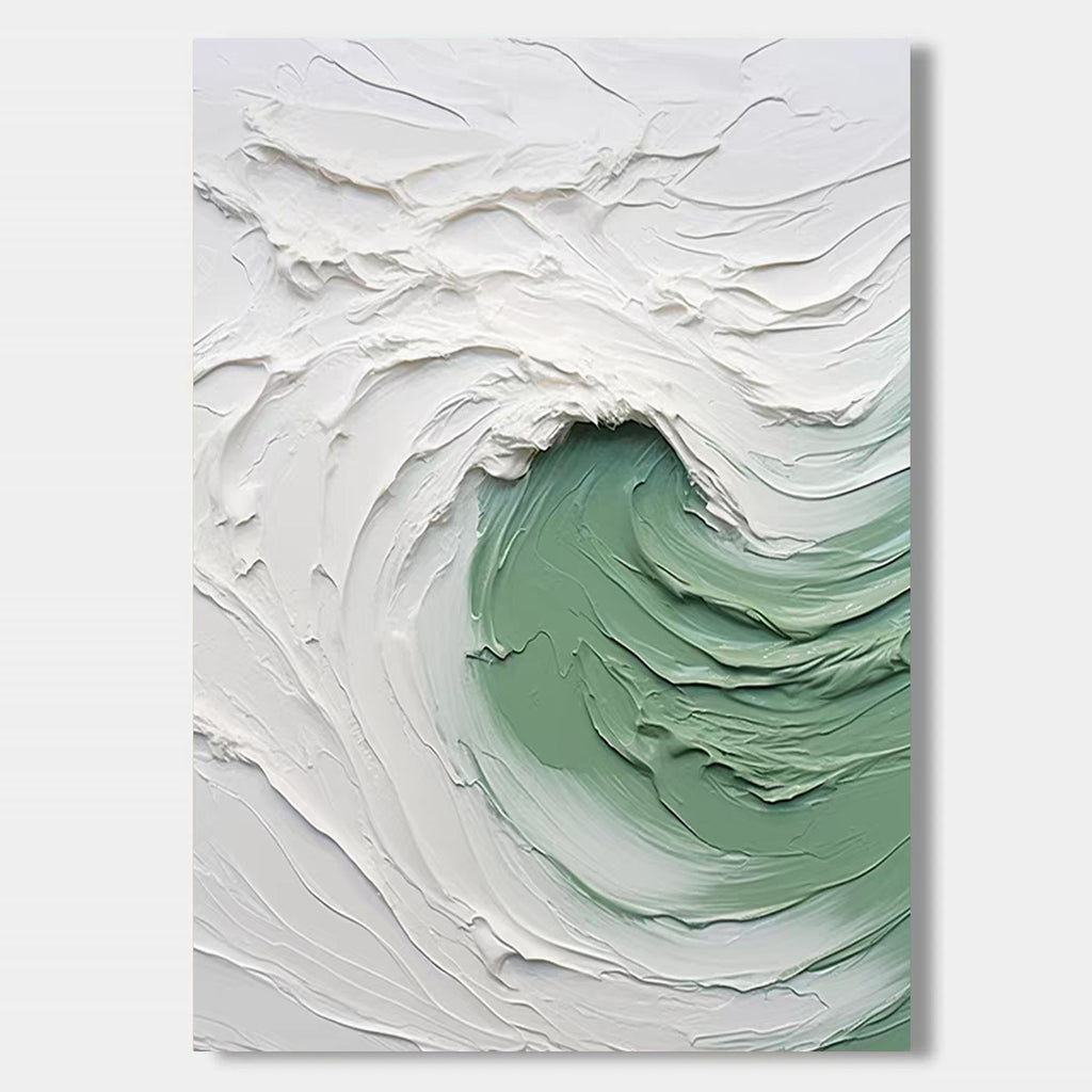3D Textured Ocean Wave Wall Art - Celadon Curl