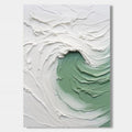 Celadon curl 3D ocean wave wall art with textured canvas at Lumi Gallery